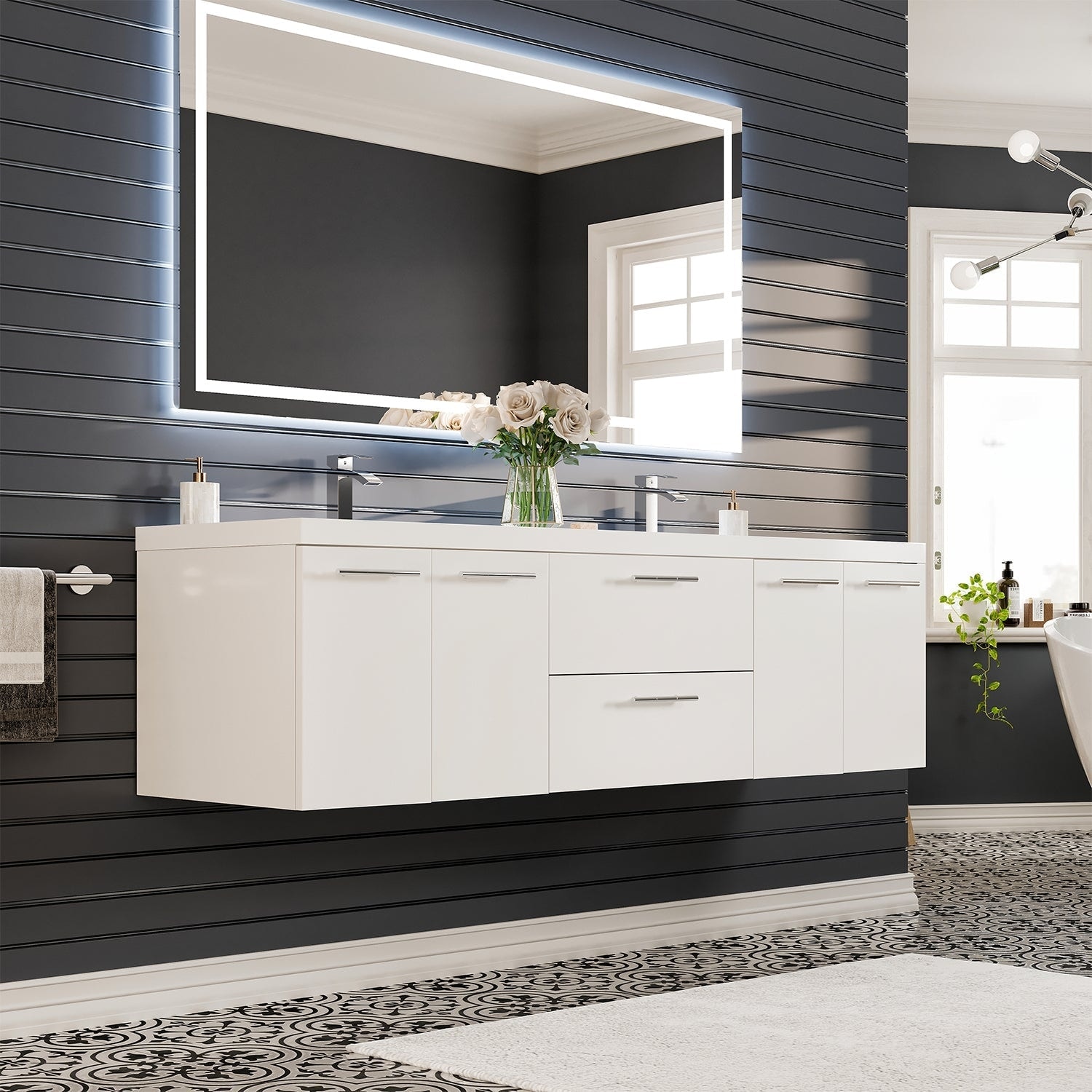 Eviva Axis 72 White DS Bath Vanity with Acrylic Top