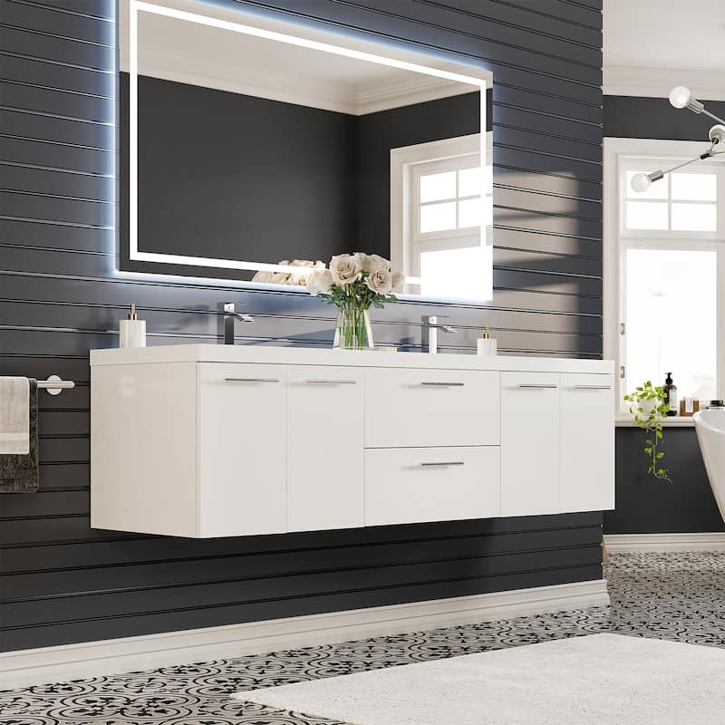 Eviva Axis 72" White DS Bath Vanity with Acrylic Top