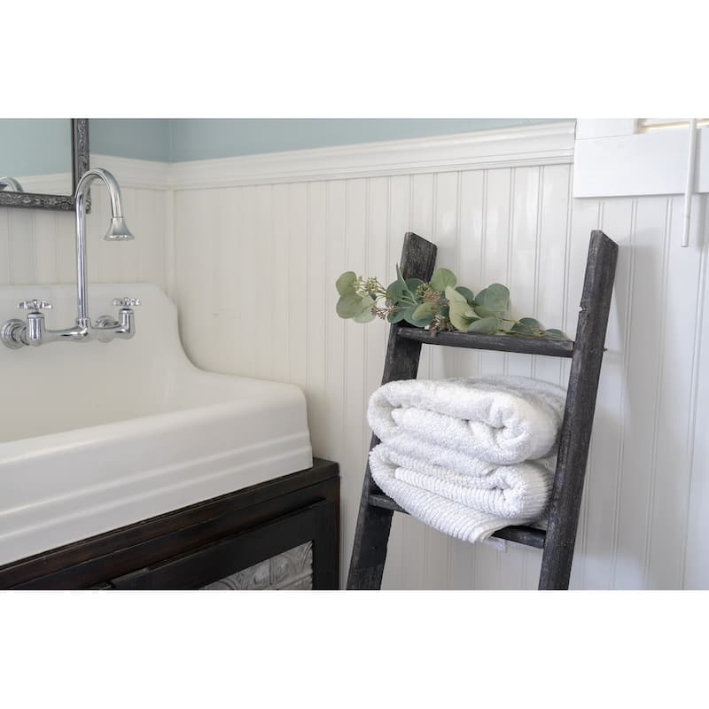 4 Step Rustic Black Wood Ladder Shelf - 60" x 15"