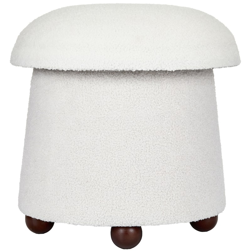 Modern Mushroom Round Ottoman with Storage and Plush Teddy Upholstery - Cream