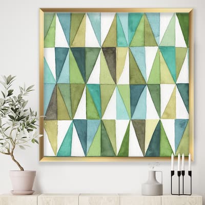 Designart "geometric Green Triangle III" Mid-Century Modern Transitional Framed Art Print