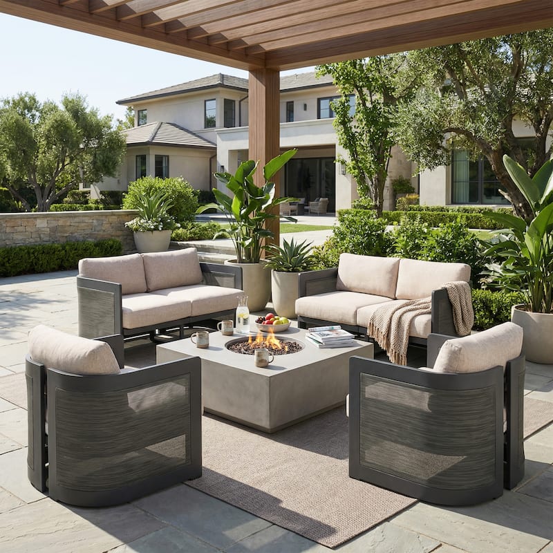 Christopher Knight Home - Aluminum 4-Piece Outdoor Conversation Seating Set with Mesh Panels and Olefin Cushions (No table) - Beige,Black