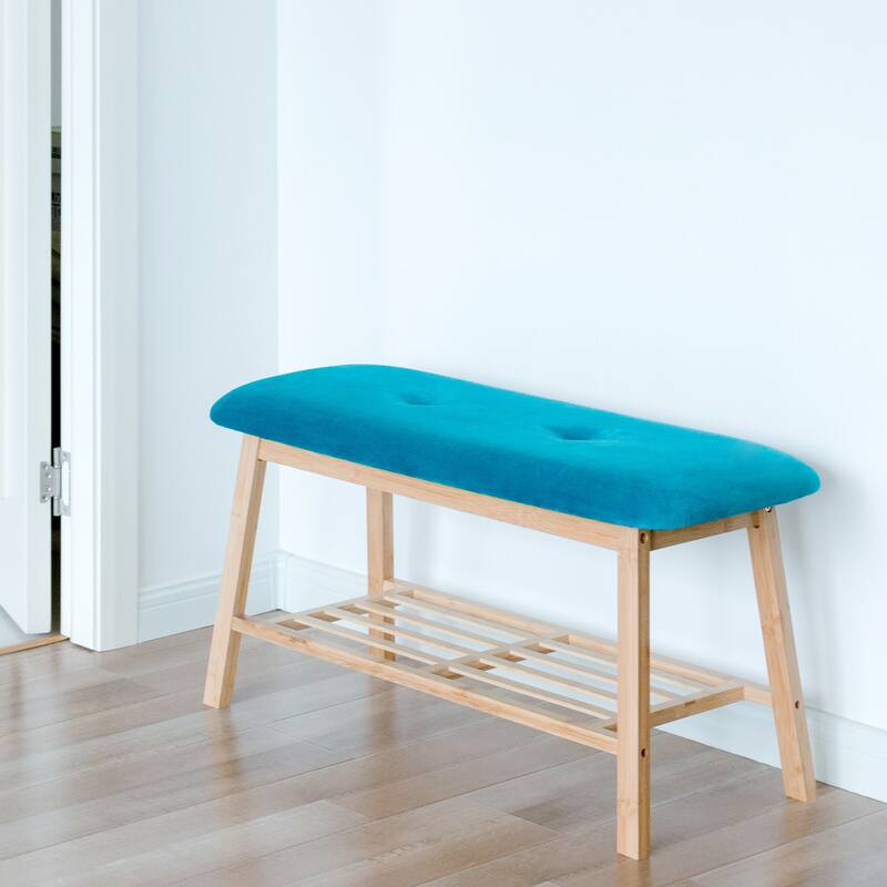 StorageWorks Tufted Bench, Entryway Bench with Shoe Storage Shelf - 36.22"x13.78"x17.72"