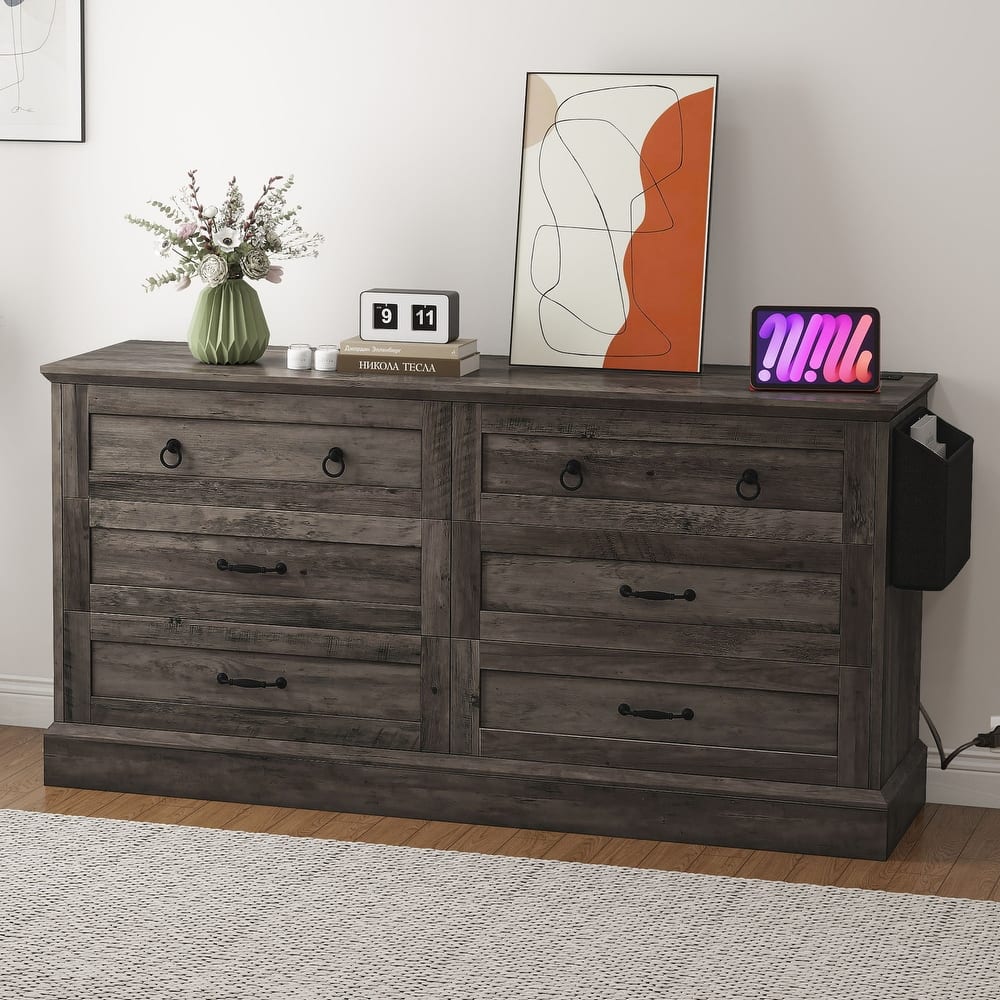 Moasis Farmhouse 59" 6 Drawer/7 Drawers Dresser Chest of Drawers Storage Organizer For Bedroom