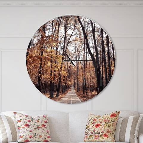 Designart 'Road in Autumn Golden Forest' Oversized Traditional Wall CLock