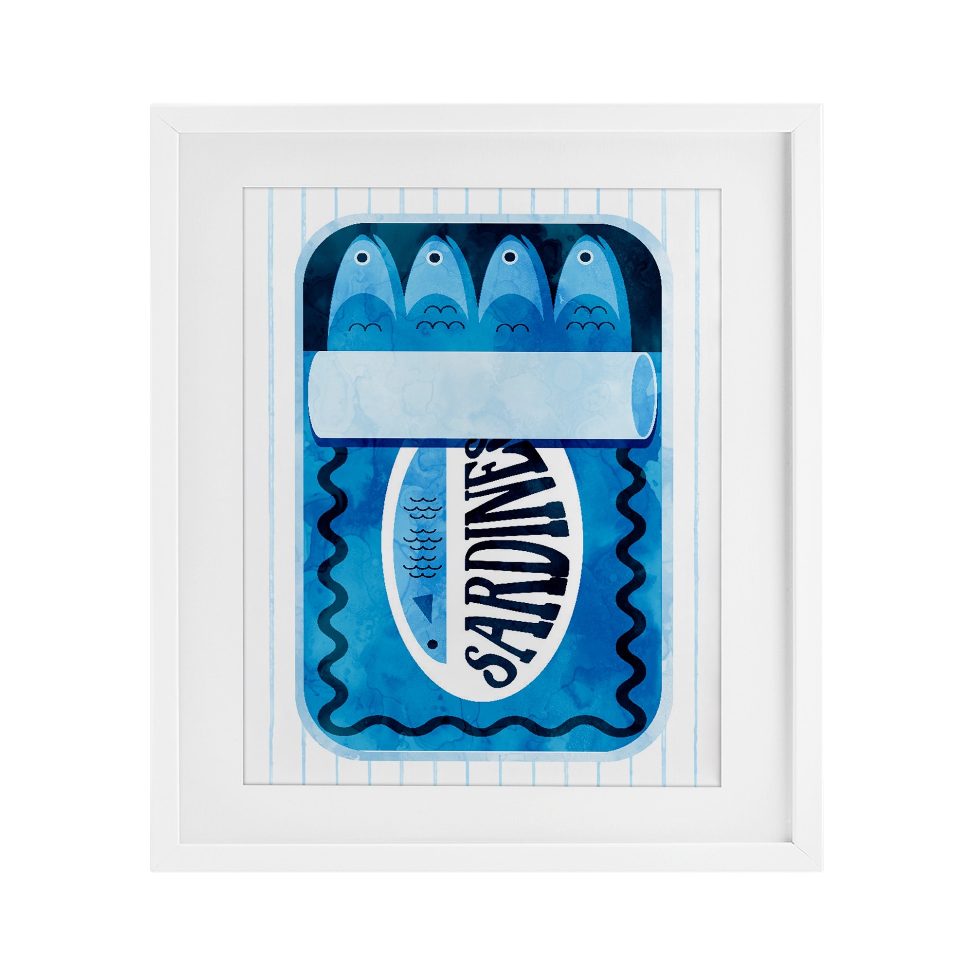 Stupell Blue Sardine Tin Over Stripes Under Glass Framed Design By Daphne Polselli