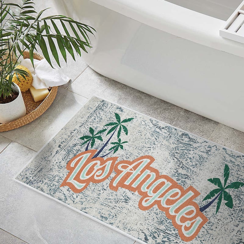 US States Design 3 Piece Bathroom Rugs Set - Non-Slip Ultra Thin Bath Rugs for Bathroom Floor - Washable Bathroom Mats Set