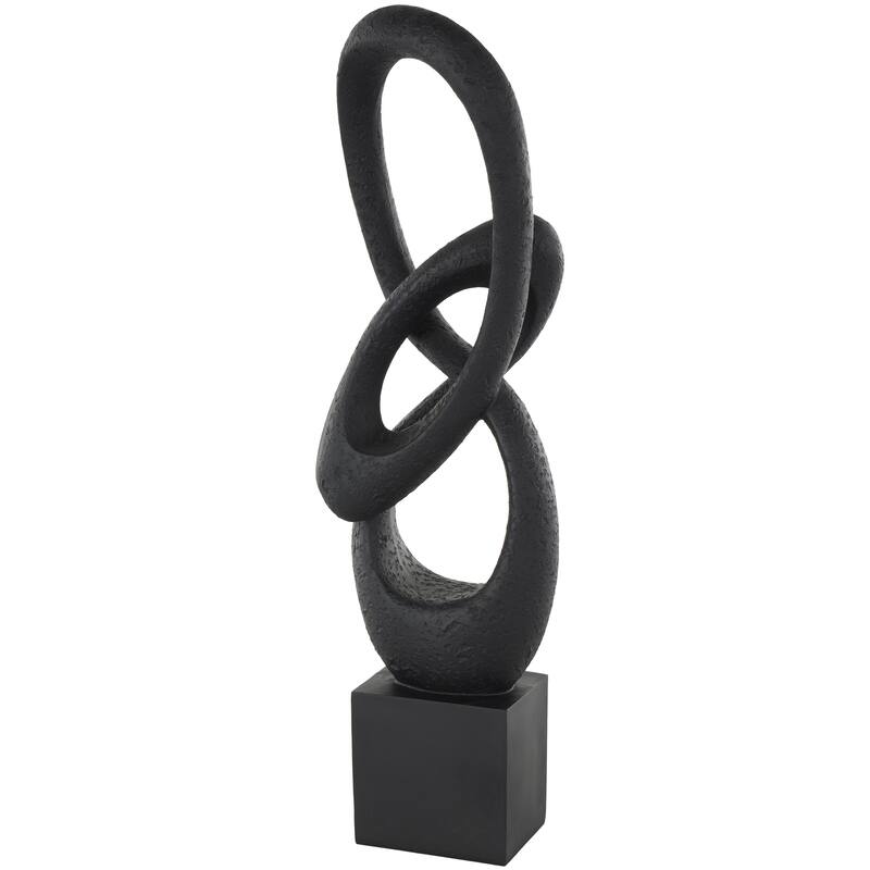 Black Polystone Intertwined Loop Abstract Decorative Sculpture with Block Base