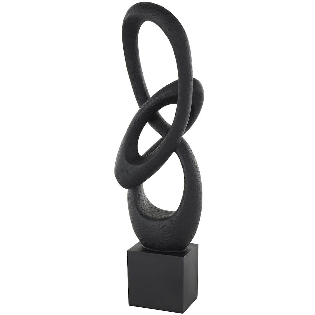 Polystone Abstract Intertwined Loop Decorative Sculpture with Block Base - Black - Roche River Decor