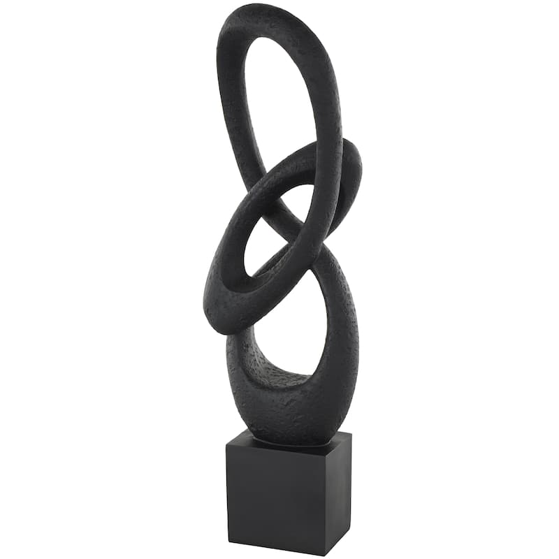 Polystone Abstract Intertwined Loop Decorative Sculpture with Block Base - Black - Roche River Decor - Black