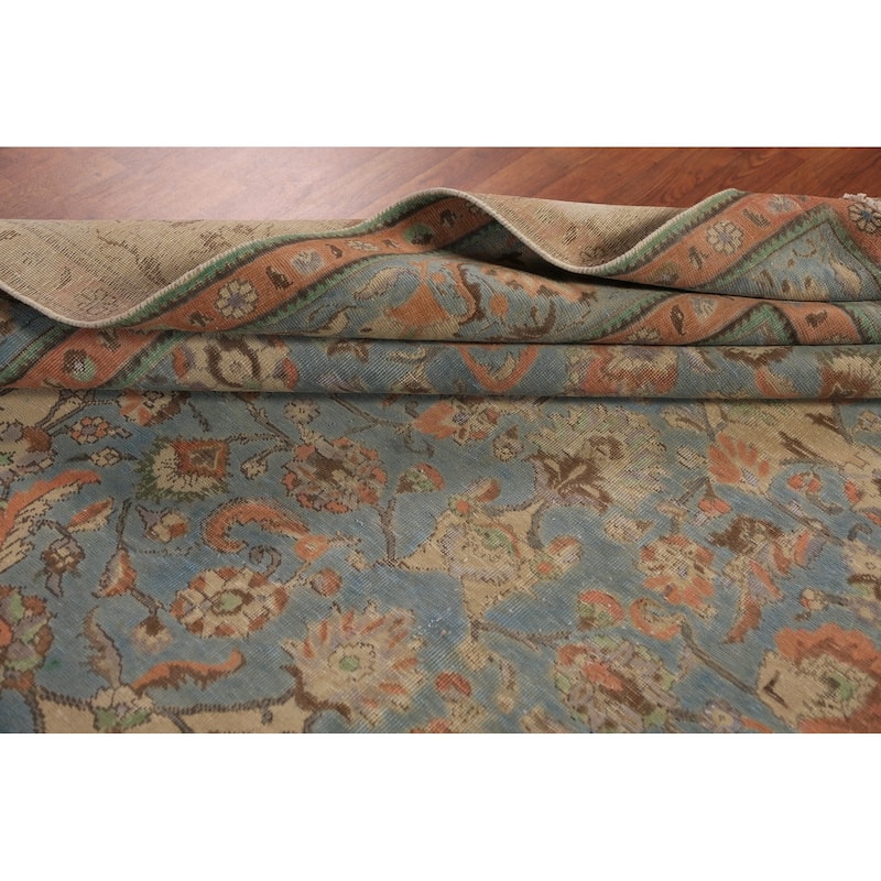 Distressed Tabriz Persian Area Rug Floral Hand-Knotted Wool Carpet - 9'4"x 12'4"