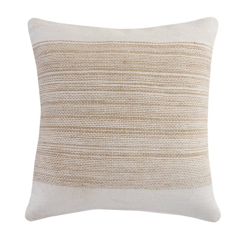 Handwoven Striped Cotton Throw Pillow Cover - 20" - Beige and White
