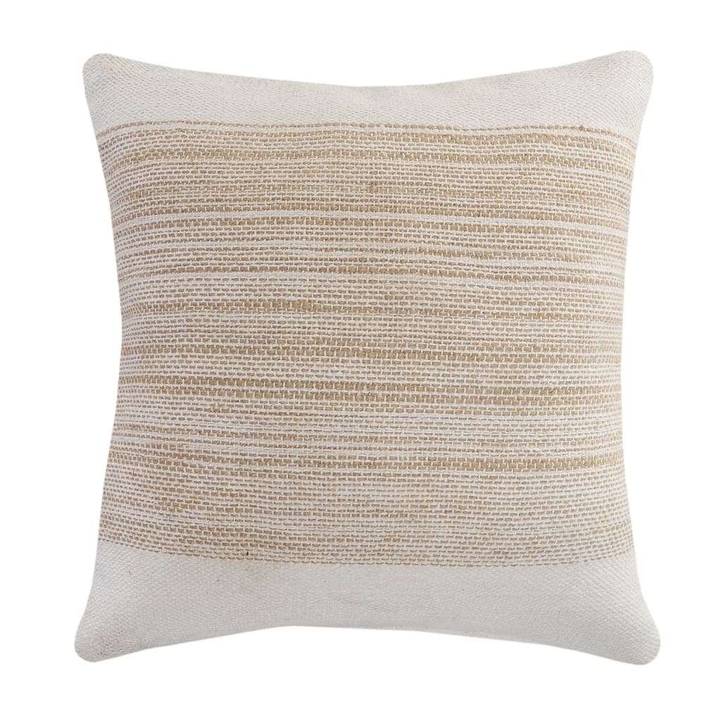 Handwoven Striped Cotton Throw Pillow Cover - 20" - Beige and White