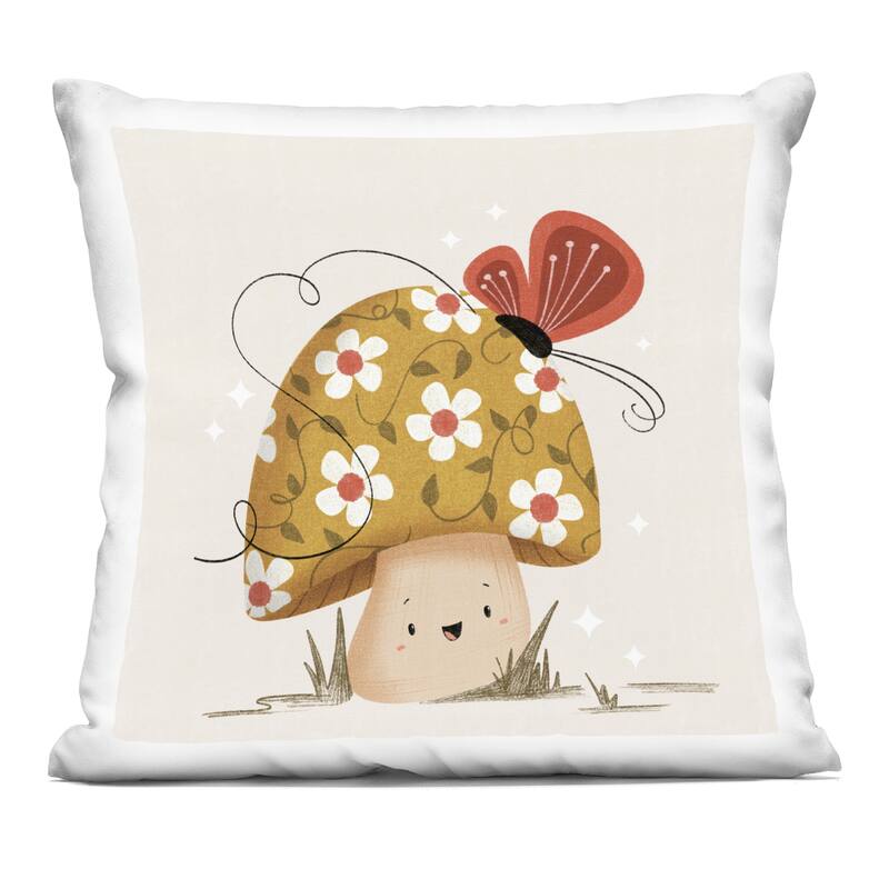 Stupell Happy Mushroom & Butterfly Decorative Printed Throw Pillow Design by Sarah Hickman - Accent - Polyester - Yellow - Single