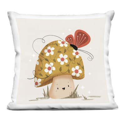 Stupell Happy Mushroom & Butterfly Decorative Printed Throw Pillow Design by Sarah Hickman