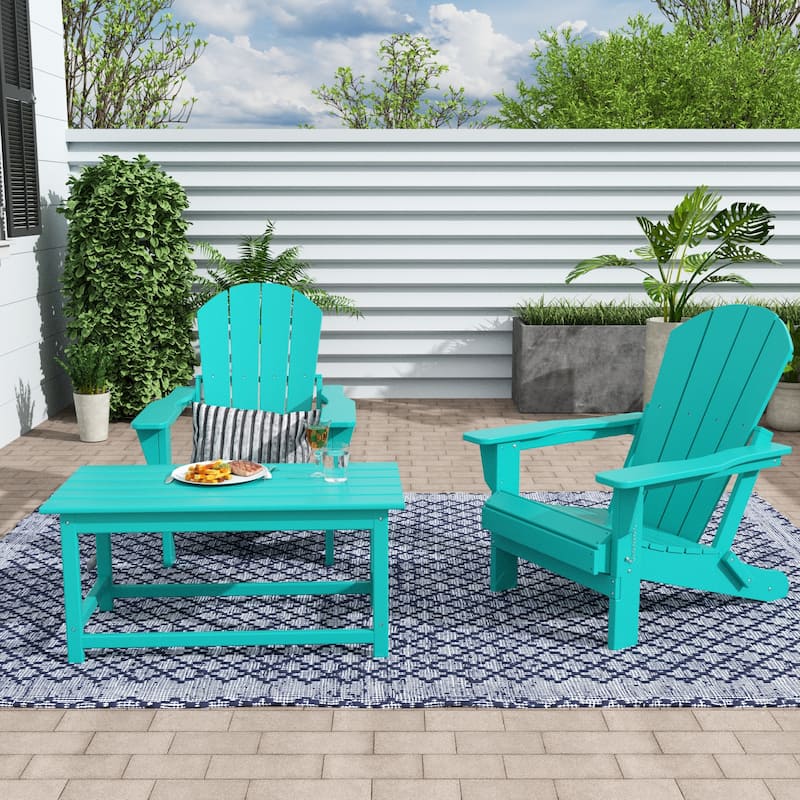 Laguna Hdpe All Weather Outdoor Patio Foldable Adirondack Chairs Conversation Set (3-Piece Set) - Turquoise