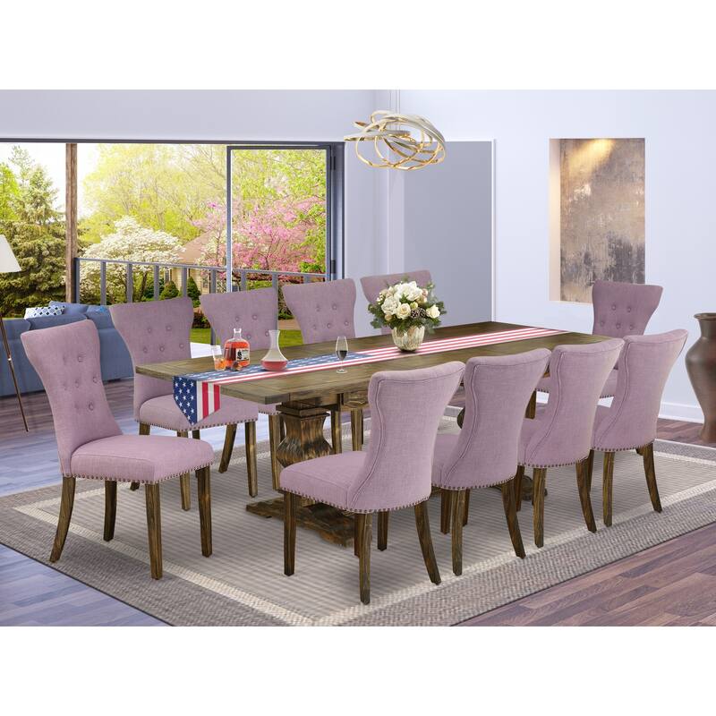 East West Furniture 11 Piece Dining Table Set- a Dining Table and 10 Linen Fabric Chairs(Finish Options) - LAGA11-77-40