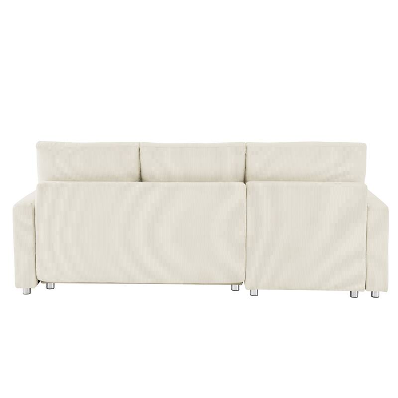 L Shaped Sofa Convertible Pull-out Sleeper Sofa Bed, Living Room Sectional Daybed with Storage Chaise, Corduroy Recliner