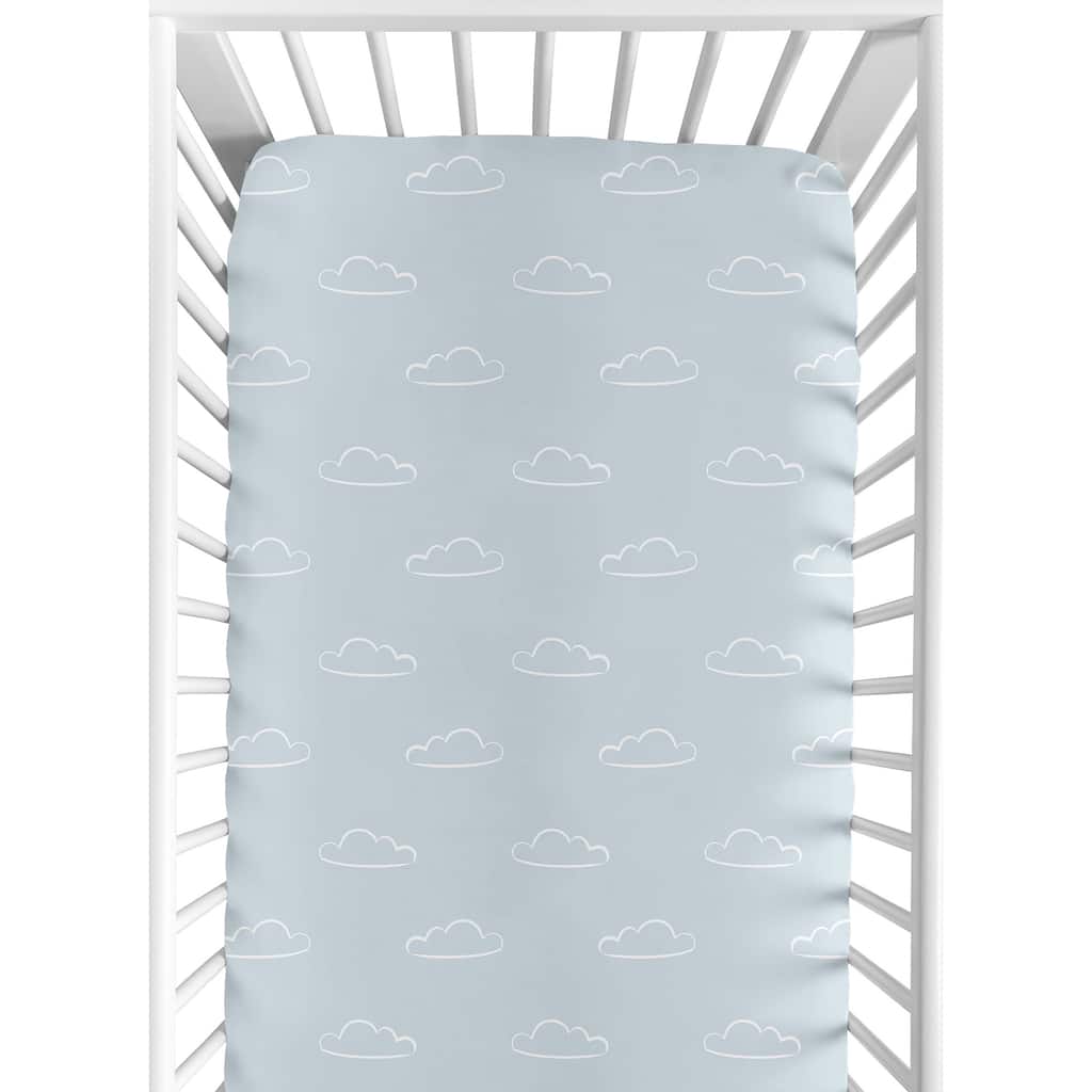 Blue Clouds Collection Boy Fitted Crib Sheet - Slate and White Cloud Sky for Vintage Airplane Aviator Aviation Collection