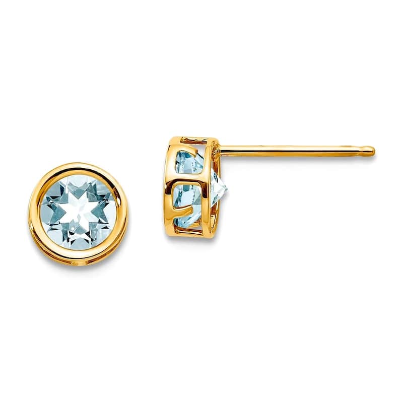 Curata 14k Yellow Gold Bezel 5mm Genuine Gemstone Birthstone Stud Earrings - Aquamarine