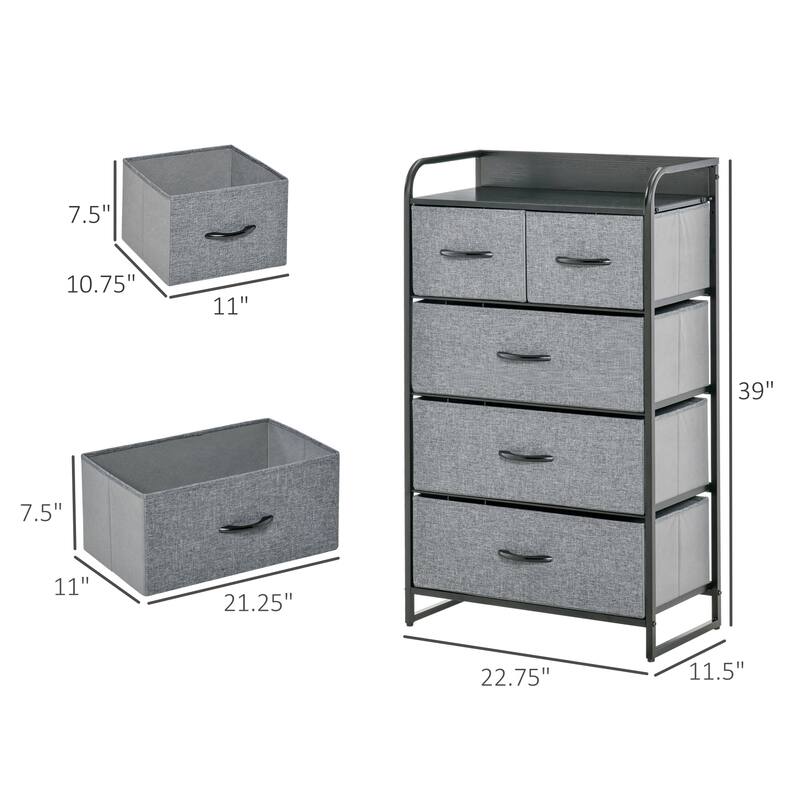 5 Drawer Fabric Dresser Chest with Large and Small Drawers Grey Storage Organizer for Bedroom Closet Entryway