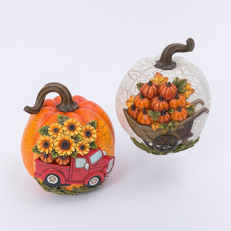 Elegant Set of 2 Resin Harvest Pumpkins