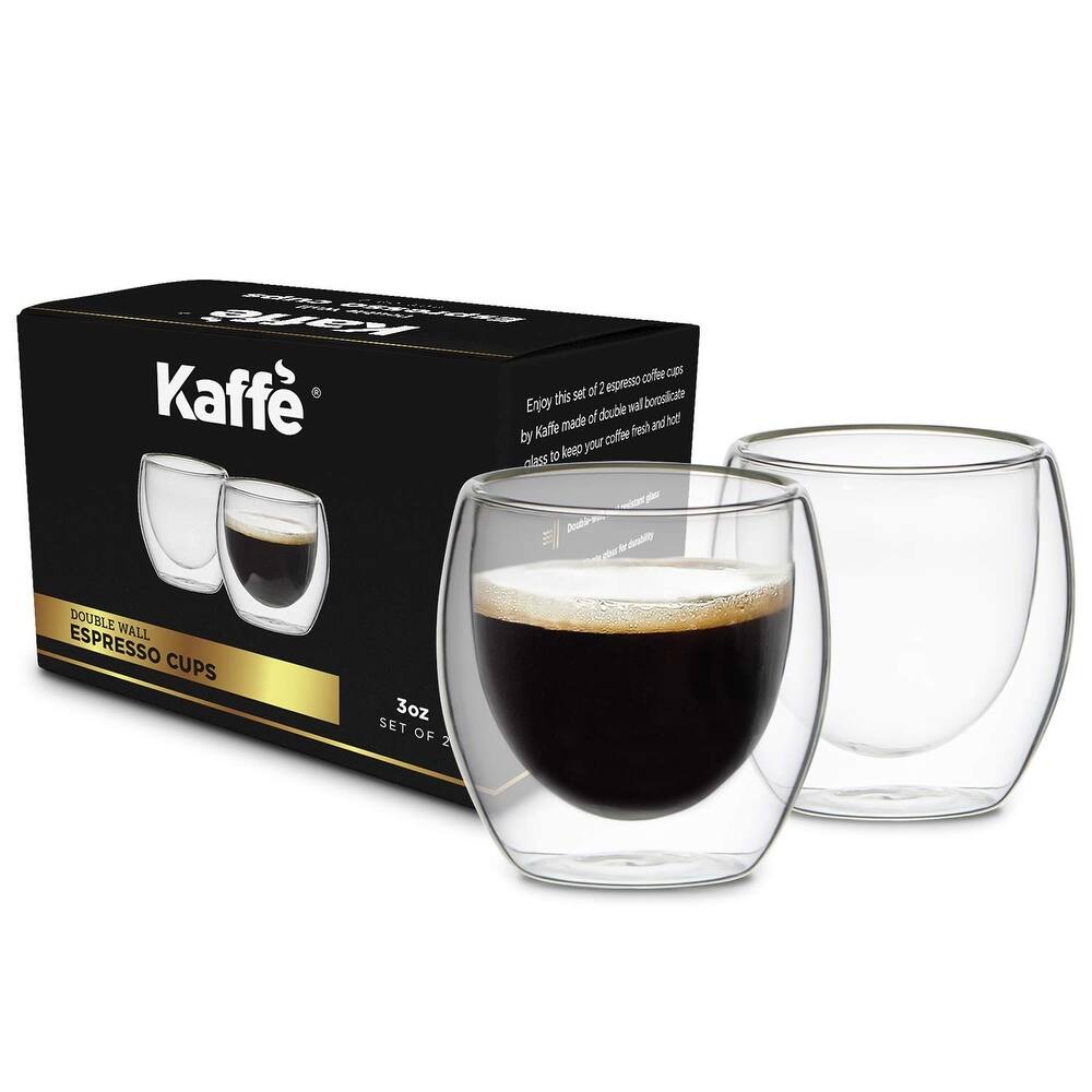 Espresso Cups by Kaffe. 3oz - Set of 2. Double-Wall Glass