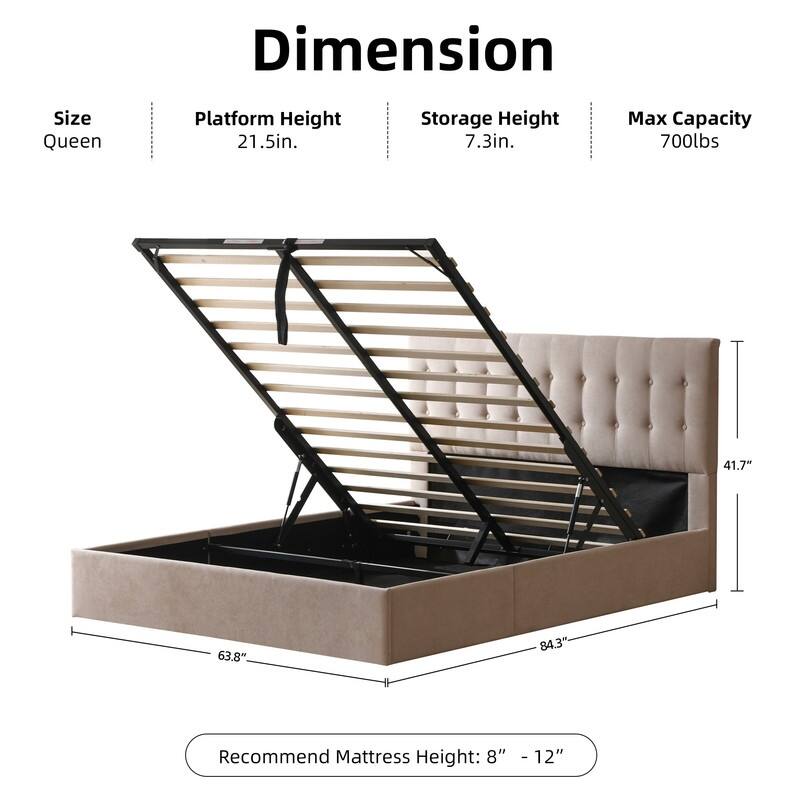 Plywood Frame Upholstered Platform Bed with Lift-up Storage
