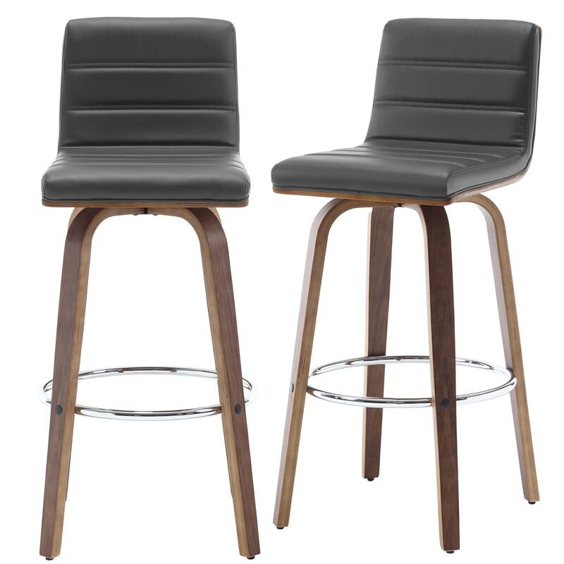 Faux Leather & Wood Swivel Bar Stools/ Counter Stool Set of 2