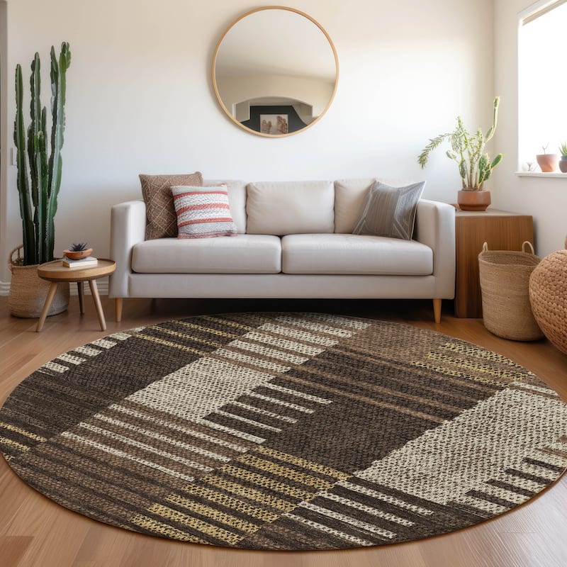 Premium Washable Super Soft Geo Stripe Mayfield Rug - Chocolate - 8' x 8'