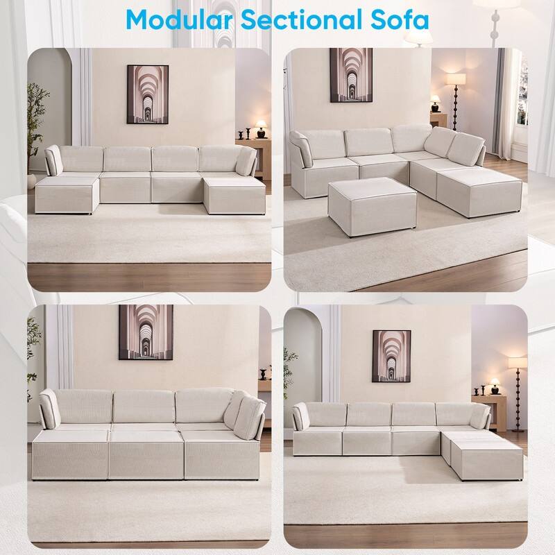 Mixoy Oversized Modular Sectional Sofa, U/L-Shaped Couch with Deep Seat, Ottoman, Convertible Modern Linen Sleeper Sofa Bed