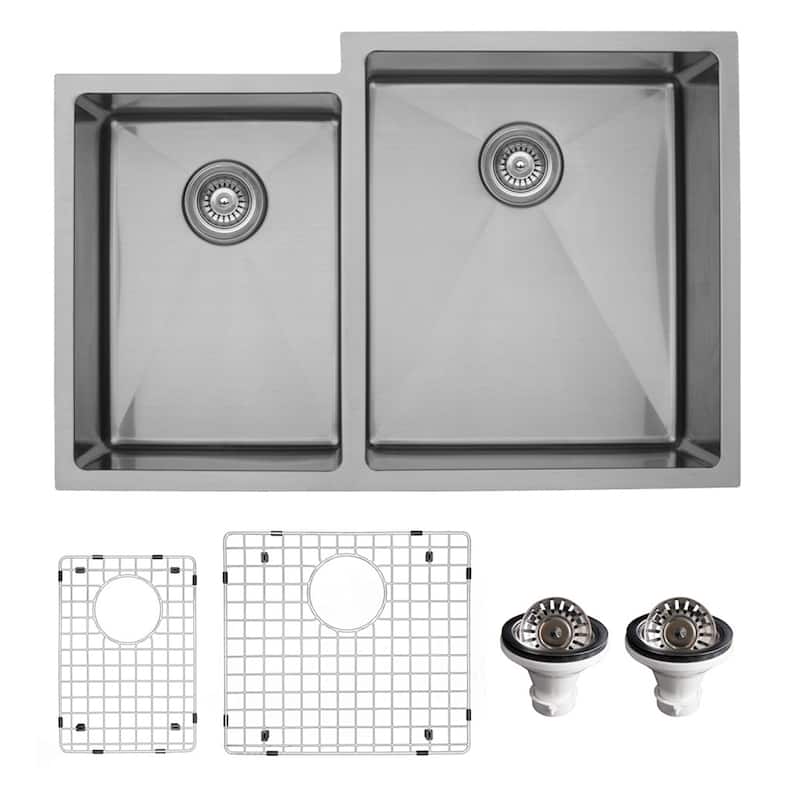 Karran Elite Undermount Stainless Steel 33 in. 16-Gauge Double Bowl KItchen Sink Kit