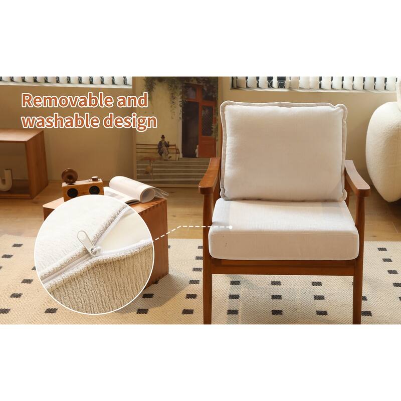Accent Chair with Solid Wood Frame, Living Room Chair with Soft Fabric Cushion, Cozy Bedroom Chair, Comfy Armless Reading Chair