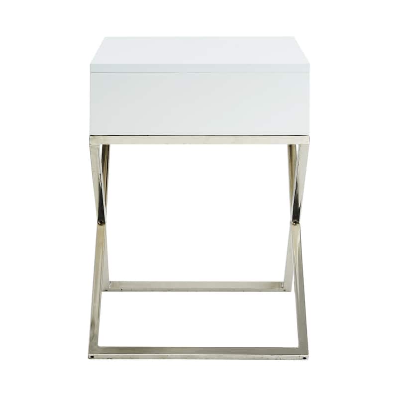 25" Silver and White End Table with Drawer