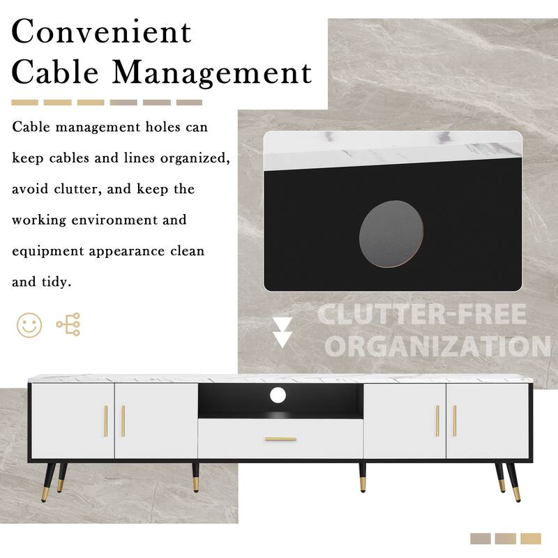 71" Modern TV Stand with 2 Cabinets & Open Compartments, Entertainment Center for TVs up to 80", Television Console