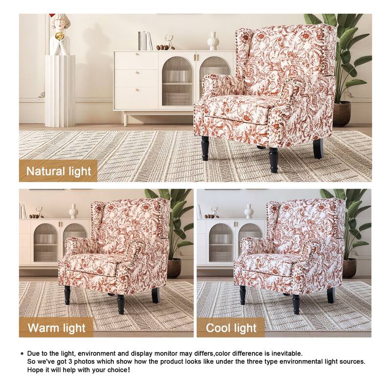 Wingback Accent Chair Nailhead Trim Living Room Reading Chair