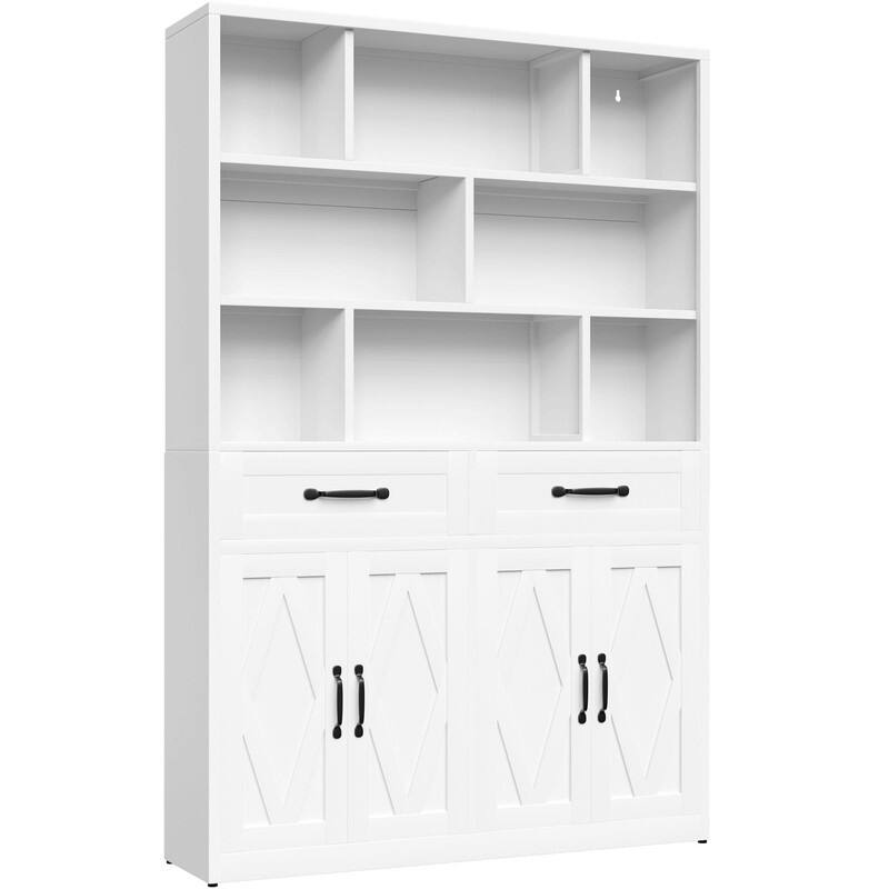 71" Tall Metal Bookcase with 2 Doors, 2 Drawers and Open Shelves