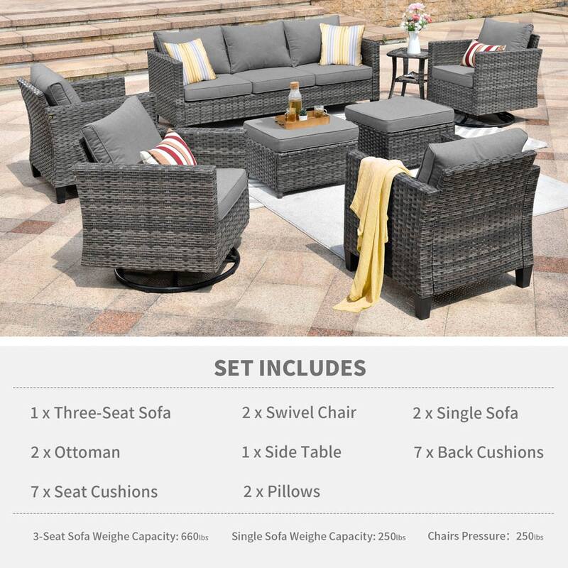OVIOS 8-piece Patio Wicker Conversation Furniture Set with Swivel Chairs