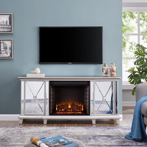 SEI Furniture Talmar Mirrored Fireplace Media TV Stand