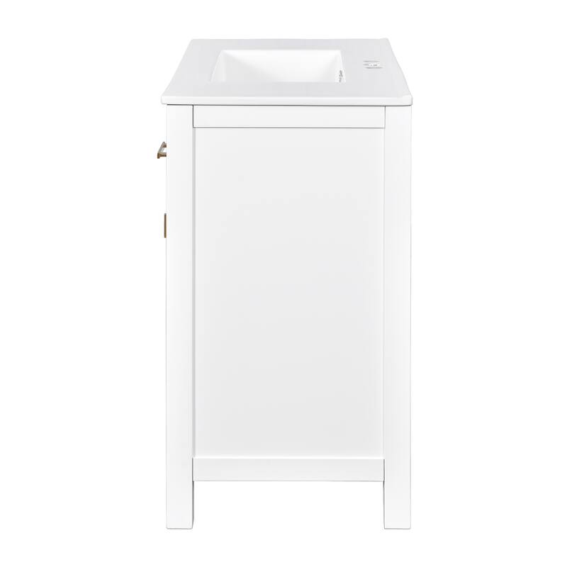36'' Storage Cabinet for Bathroom Vanity with Ceramic Sink, 4 Drawers, 2 Cabinets and Gold Metal Handles, Freestanding Cabinet