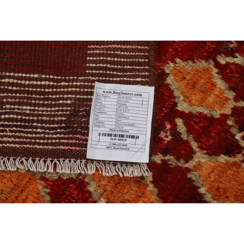 Red Tribal Geometric Moroccan Oriental Area Rug Handmade Wool Carpet - 6'7" x 9'8"