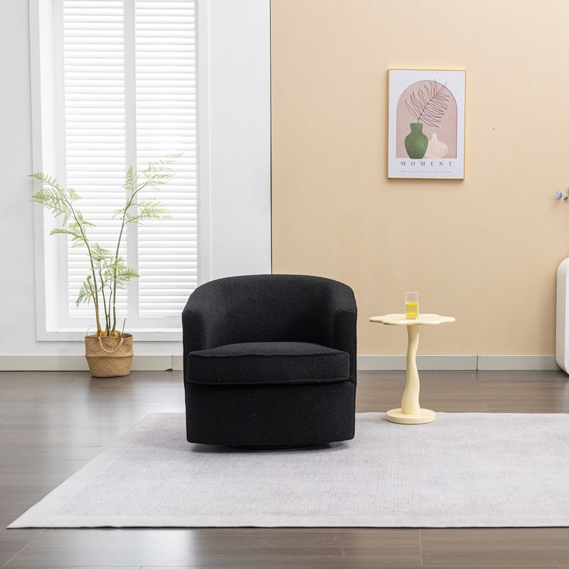 SEYNAR Modern Boucle Upholstered 360 Degree Swivel Accent Club Chair - Black