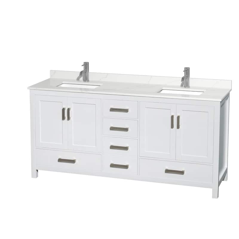 Wyndham Collection WCS141472D-QTZ-UNSMXX Sheffield 72" Free Standing - White / Giotto Quartz Top / Brushed Chrome