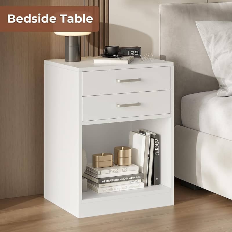 Nightstand 2 Drawers End Table Charging Station Nightstand Set of 2