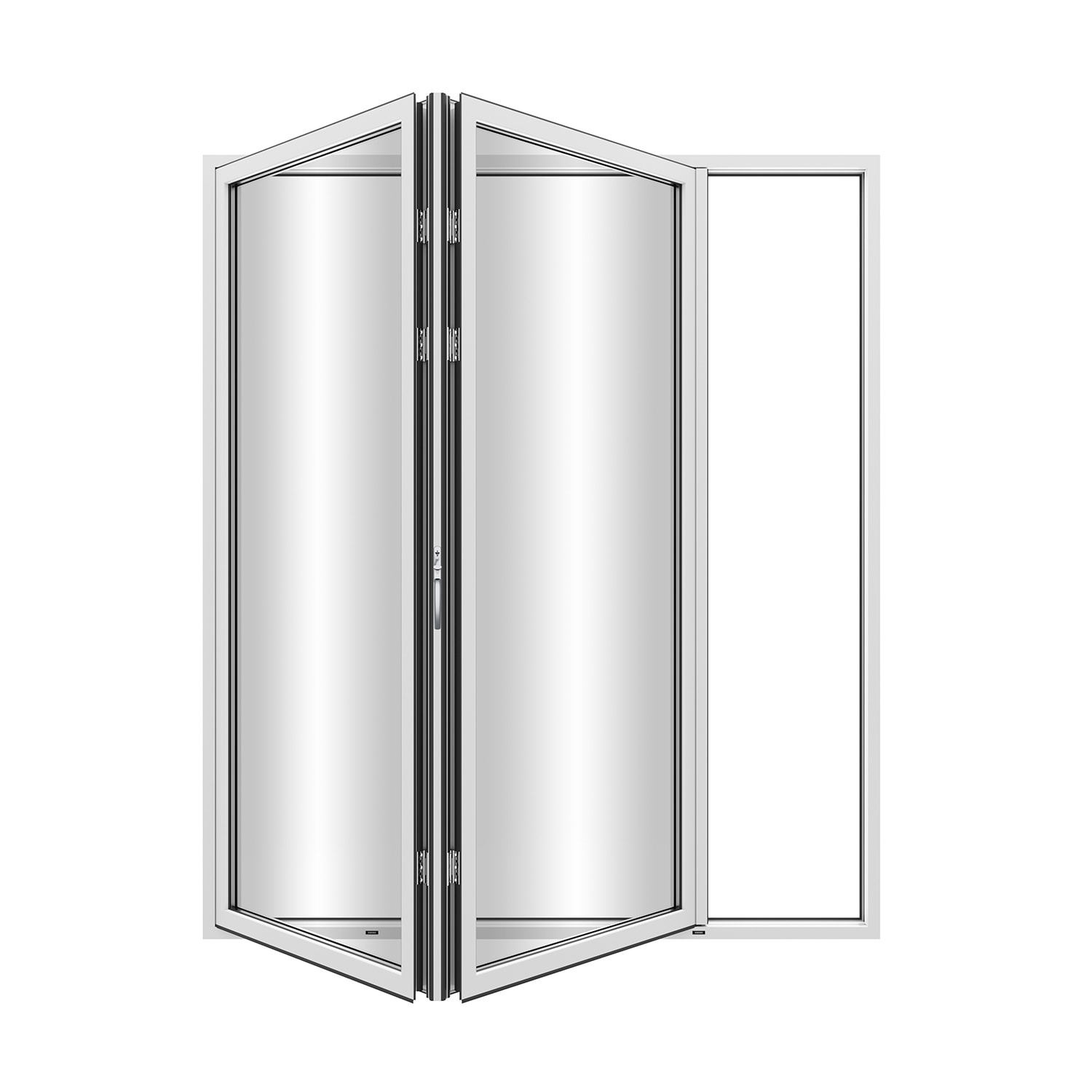 KaMic Elite-Fold 72" x 80" 2-Panel Aluminum Folding Door in White with Hidden Hinges & Rollers, Folded Out From Right To Left