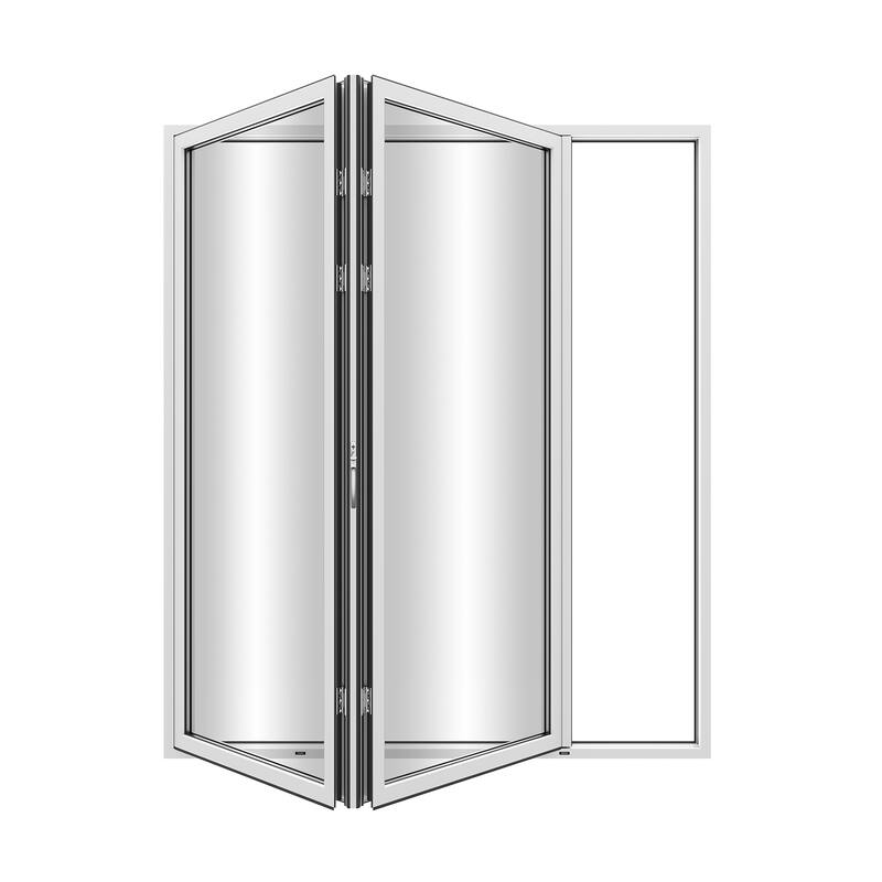KaMic Elite-Fold 72" x 96" 2-Panel Aluminum Folding Door in White with Hidden Hinges & Rollers, Folded Out From Right To Left - 72×96 - White