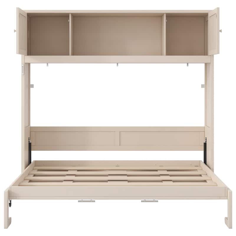 Murphy Bed Space Saving Cube Cabinet Bed with Top Storage Bookcase Cabinets, Foldable Platform Bed Frame