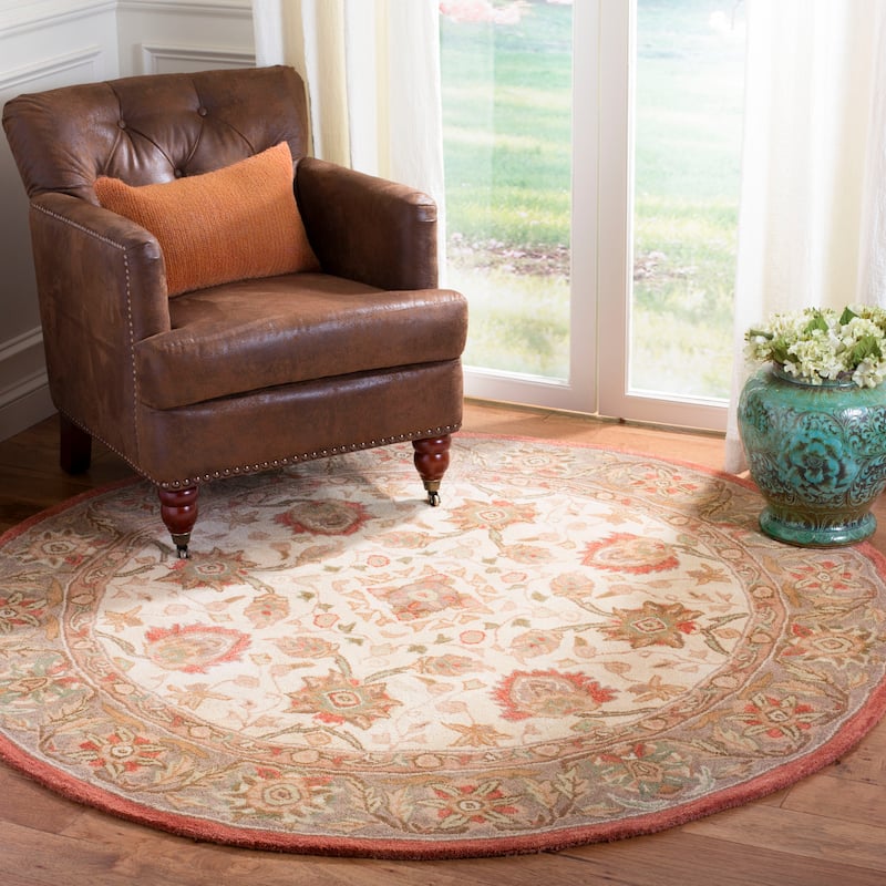 SAFAVIEH Handmade Anatolia Renelle Traditional Oriental Hand-spun Wool Rug - 6' Round - Beige/Rust