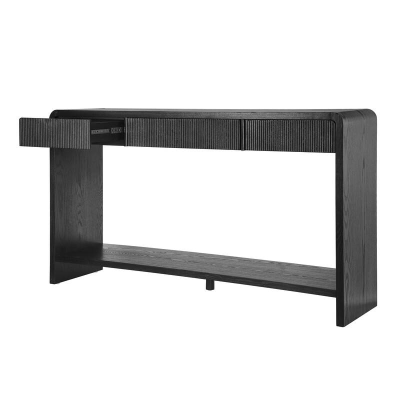 Modern 59" Console Table with 3 Drawers, Vertical Slats and Round Edge Design for Entryway or Hallway