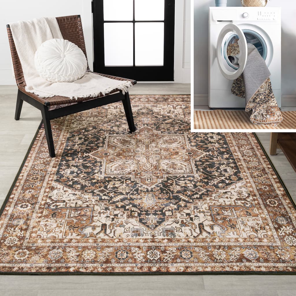 JONATHAN Y Kingdarr Mid-Century Medallion Chenille Machine-Washable Area Rug